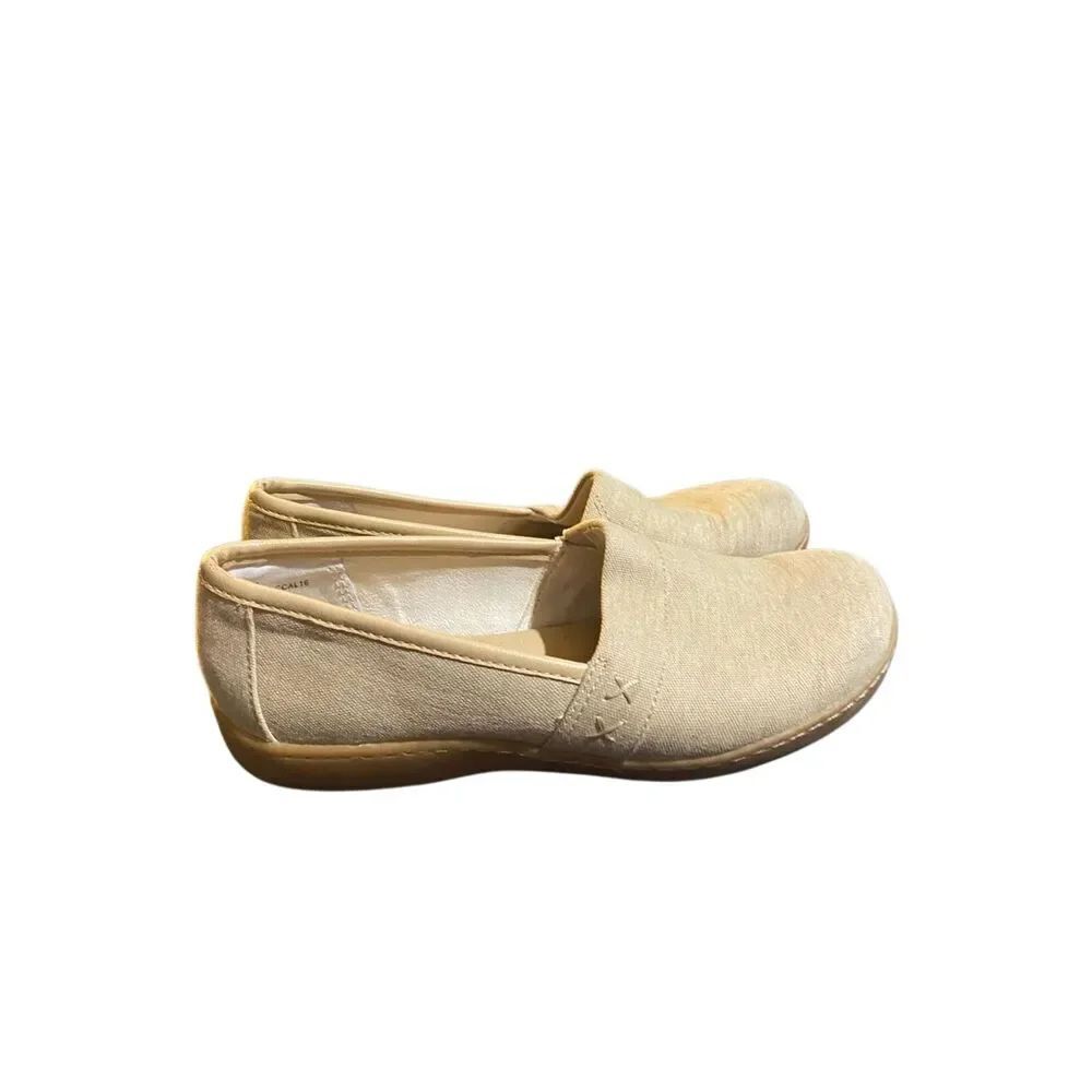 BOC women’s tan canvas slip on comfort shoes, 7.5.